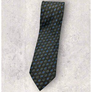 ITALO FERRETTI Silk Tie ITALY XL Black Blue Beige Geometric W:3.7" EUC